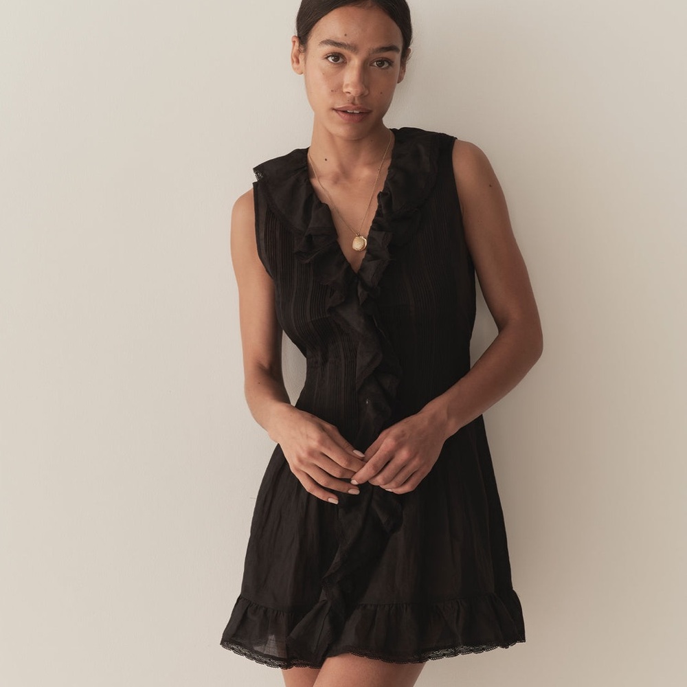 Doen Black Ruffle Mini Dress
